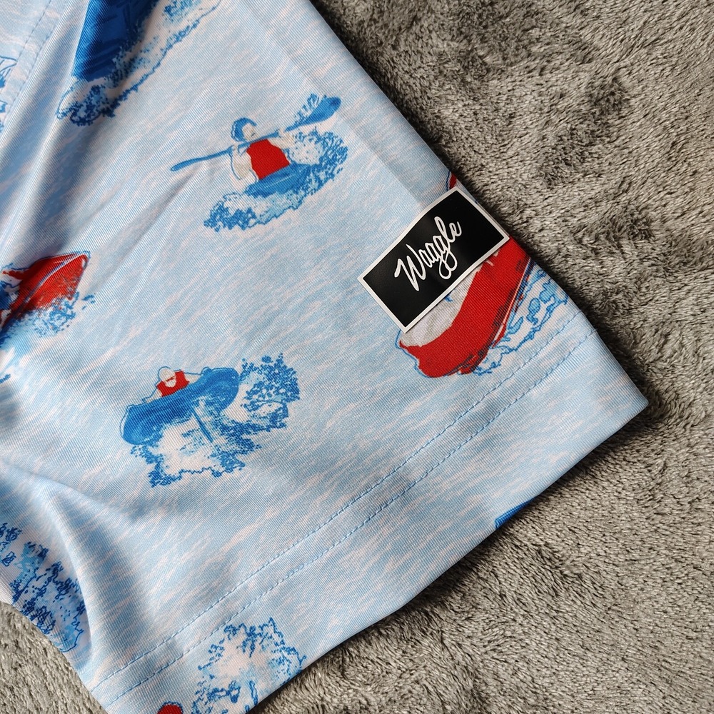 Waggle Lake‎ Life Polo Shirt Mens 2XL Light Blue Boat Print Performance Stretch - Picture 4 of 11